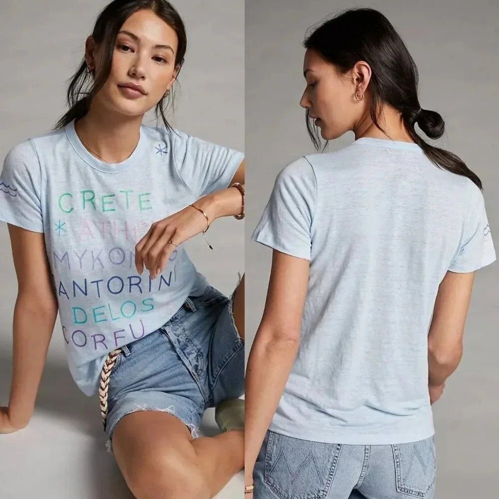 Anthropologie Chaser Greek Isles Embroidered Tee Size XS NWOT $68
